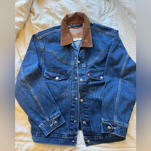 Levi's Blue Denim Jacket with Brown Cord Collar